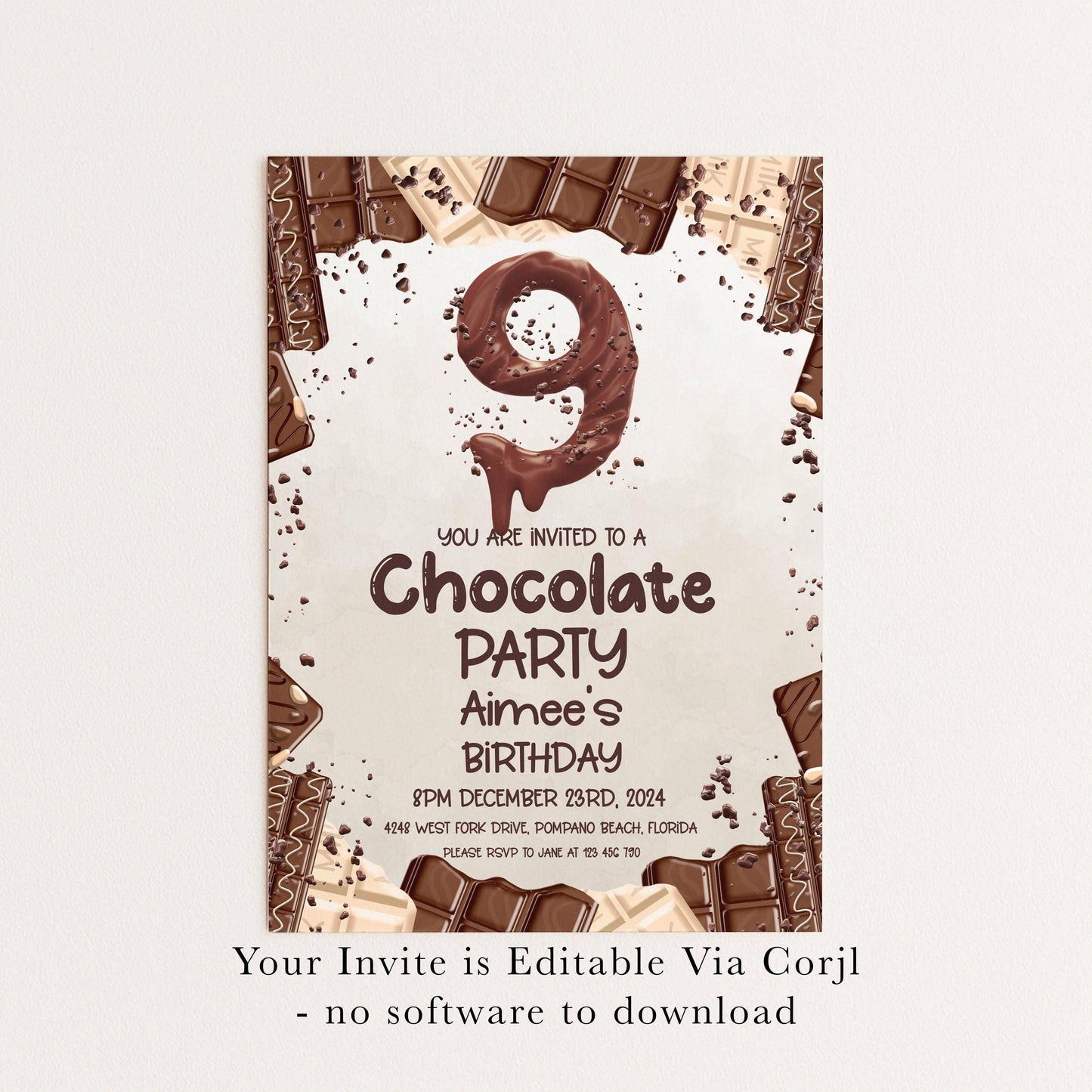 9th Chocolate Party Invitation Editable Instant Download Invite Template For Boy or For Girl Invite Printable Editable CH78