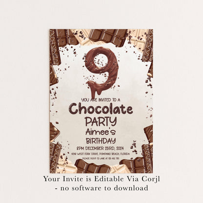 9th Chocolate Party Invitation Editable Instant Download Invite Template For Boy or For Girl Invite Printable Editable CH78