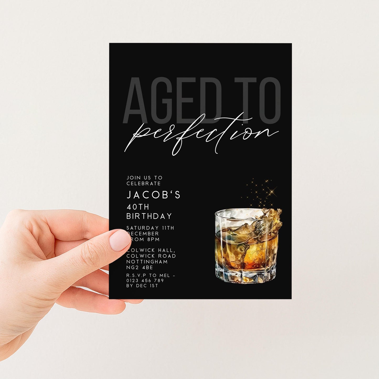 Aged to Perfection 40th Birthday Invitation, Editable Black Party Invite, Men's Adult Invitation Template, Forty Birthday Printable Template