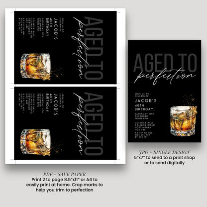 Aged to Perfection 40th Birthday Invitation, Editable Black Party Invite, Men's Adult Invitation Template, Forty Birthday Printable Template