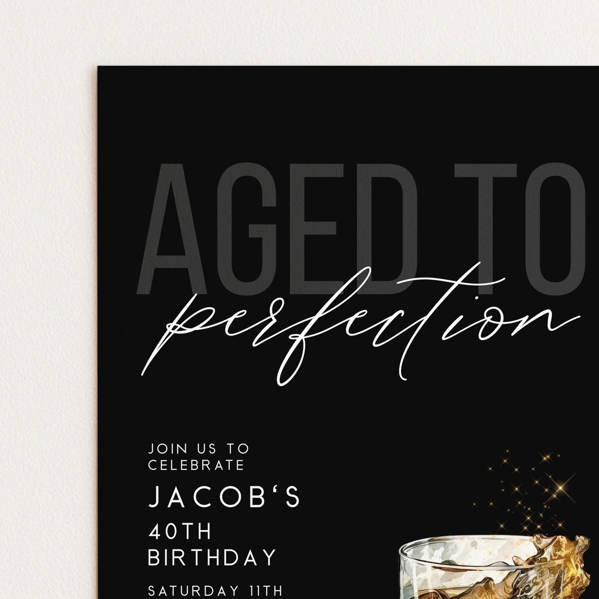 Aged to Perfection 40th Birthday Invitation, Editable Black Party Invite, Men's Adult Invitation Template, Forty Birthday Printable Template