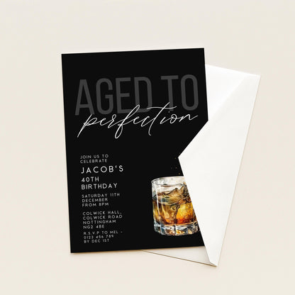 Aged to Perfection 40th Birthday Invitation, Editable Black Party Invite, Men's Adult Invitation Template, Forty Birthday Printable Template