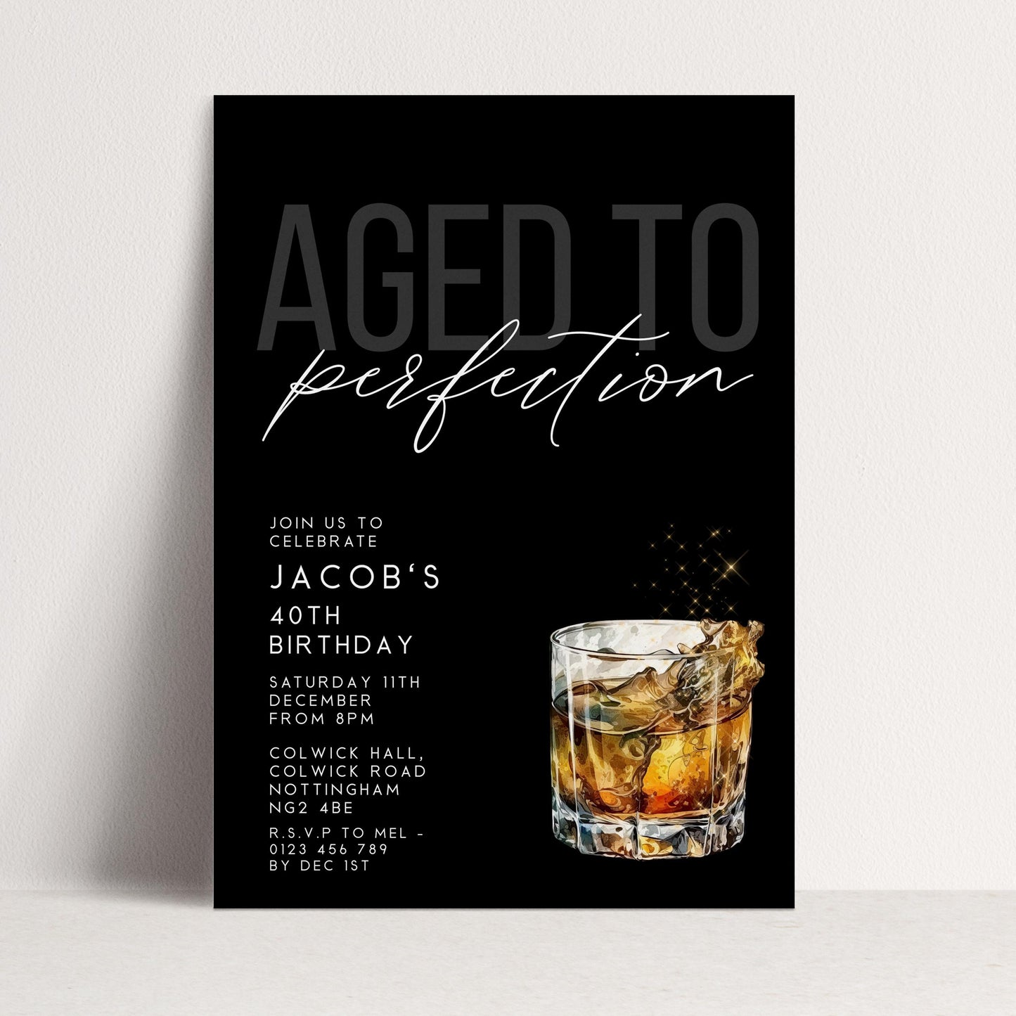 Aged to Perfection 40th Birthday Invitation, Editable Black Party Invite, Men's Adult Invitation Template, Forty Birthday Printable Template