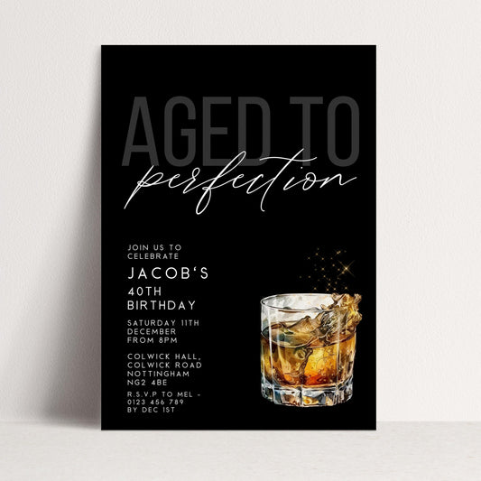 Aged to Perfection 40th Birthday Invitation, Editable Black Party Invite, Men's Adult Invitation Template, Forty Birthday Printable Template