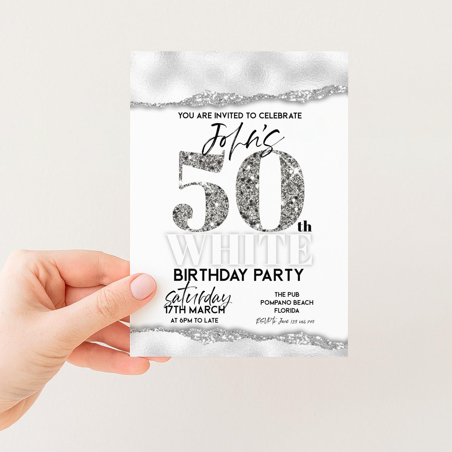 All White Party Invitation Bling Bling All White Birthday Bash All White Birthday Bash White Silver Glitter Party Editable to Any Age