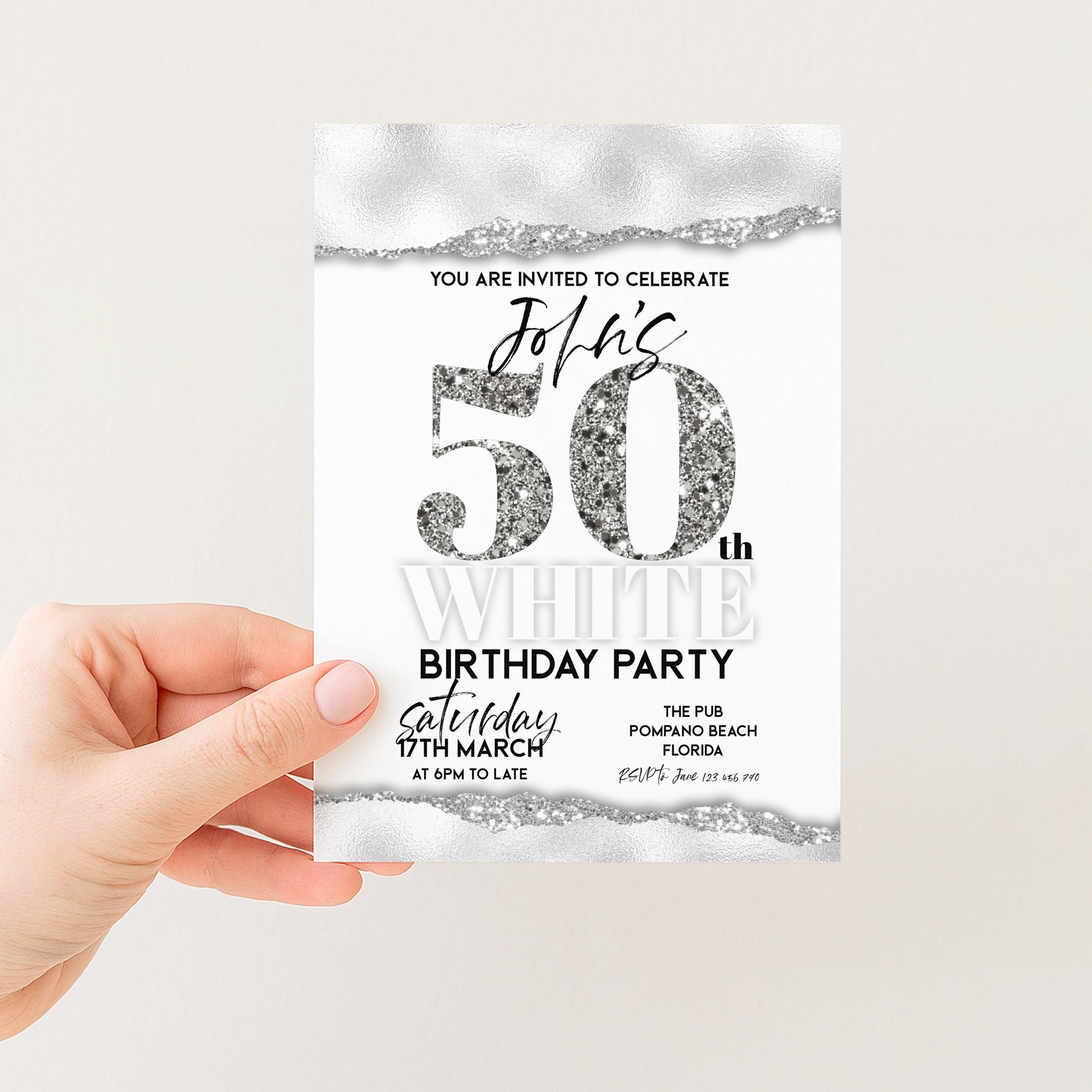 All White Party Invitation Bling Bling All White Birthday Bash All White Birthday Bash White Silver Glitter Party Editable to Any Age