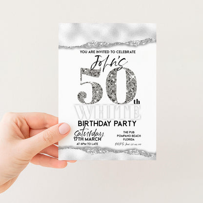 All White Party Invitation Bling Bling All White Birthday Bash All White Birthday Bash White Silver Glitter Party Editable to Any Age