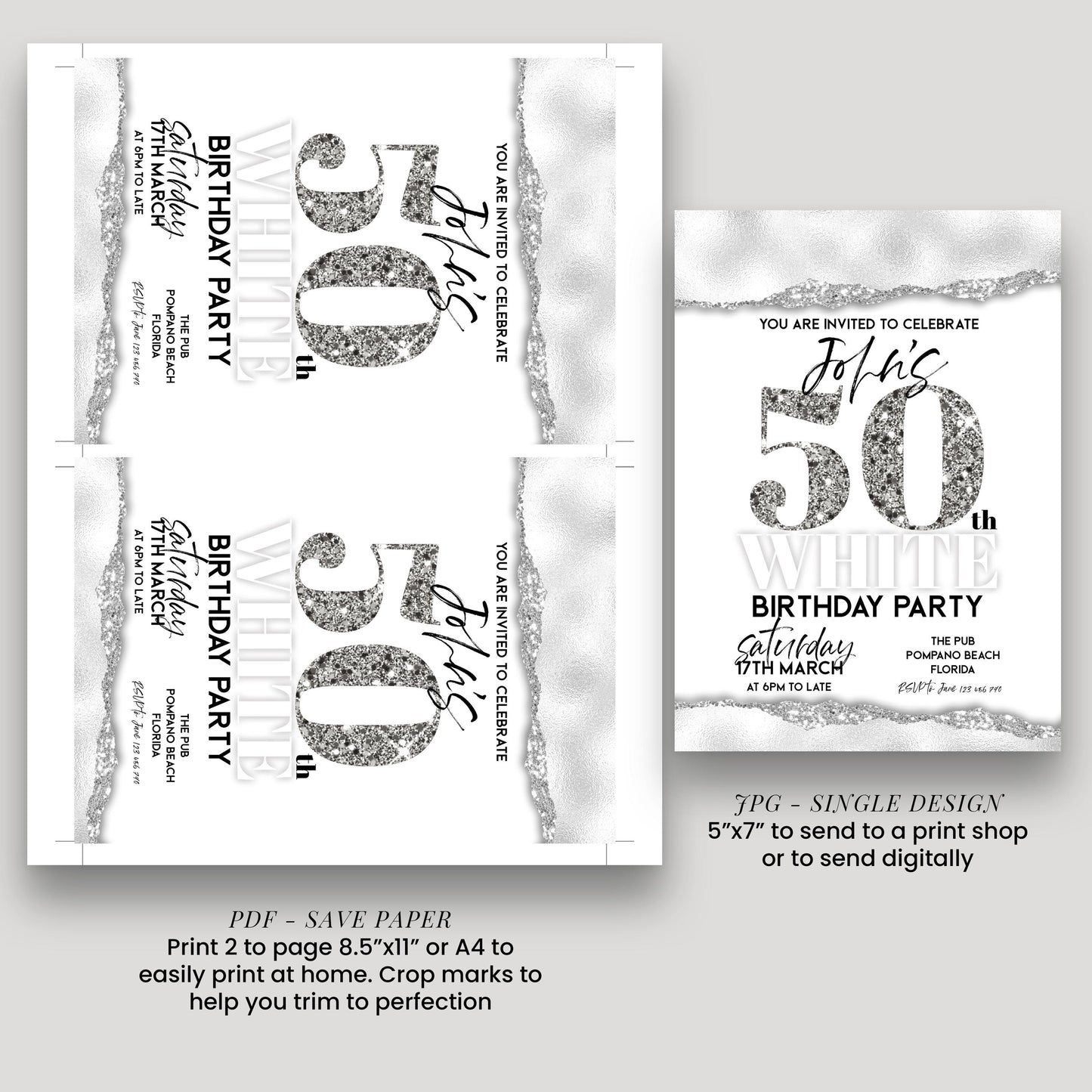 All White Party Invitation Bling Bling All White Birthday Bash All White Birthday Bash White Silver Glitter Party Editable to Any Age