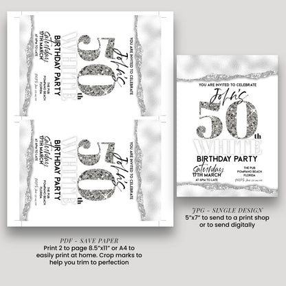 All White Party Invitation Bling Bling All White Birthday Bash All White Birthday Bash White Silver Glitter Party Editable to Any Age
