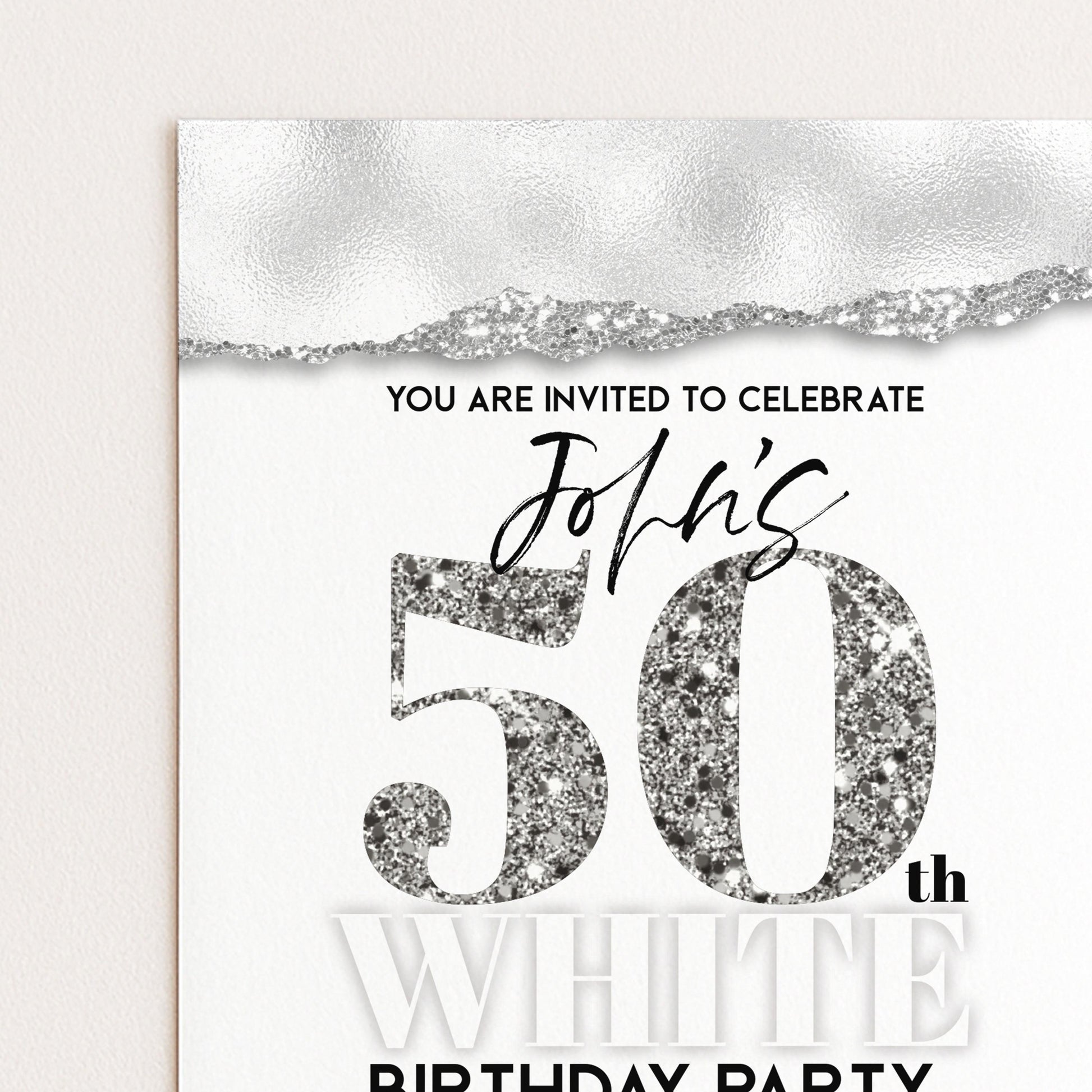 All White Party Invitation Bling Bling All White Birthday Bash All White Birthday Bash White Silver Glitter Party Editable to Any Age