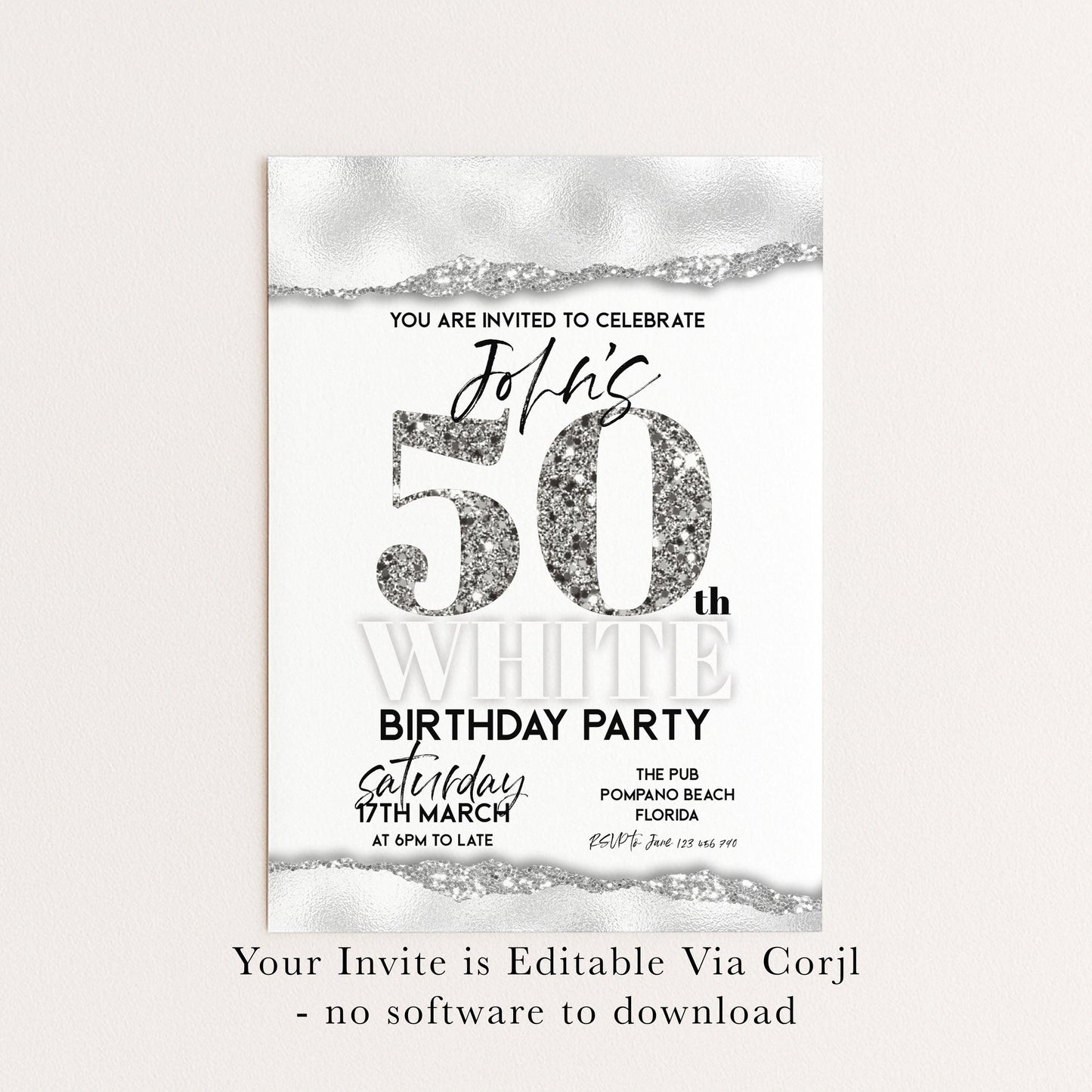 All White Party Invitation Bling Bling All White Birthday Bash All White Birthday Bash White Silver Glitter Party Editable to Any Age