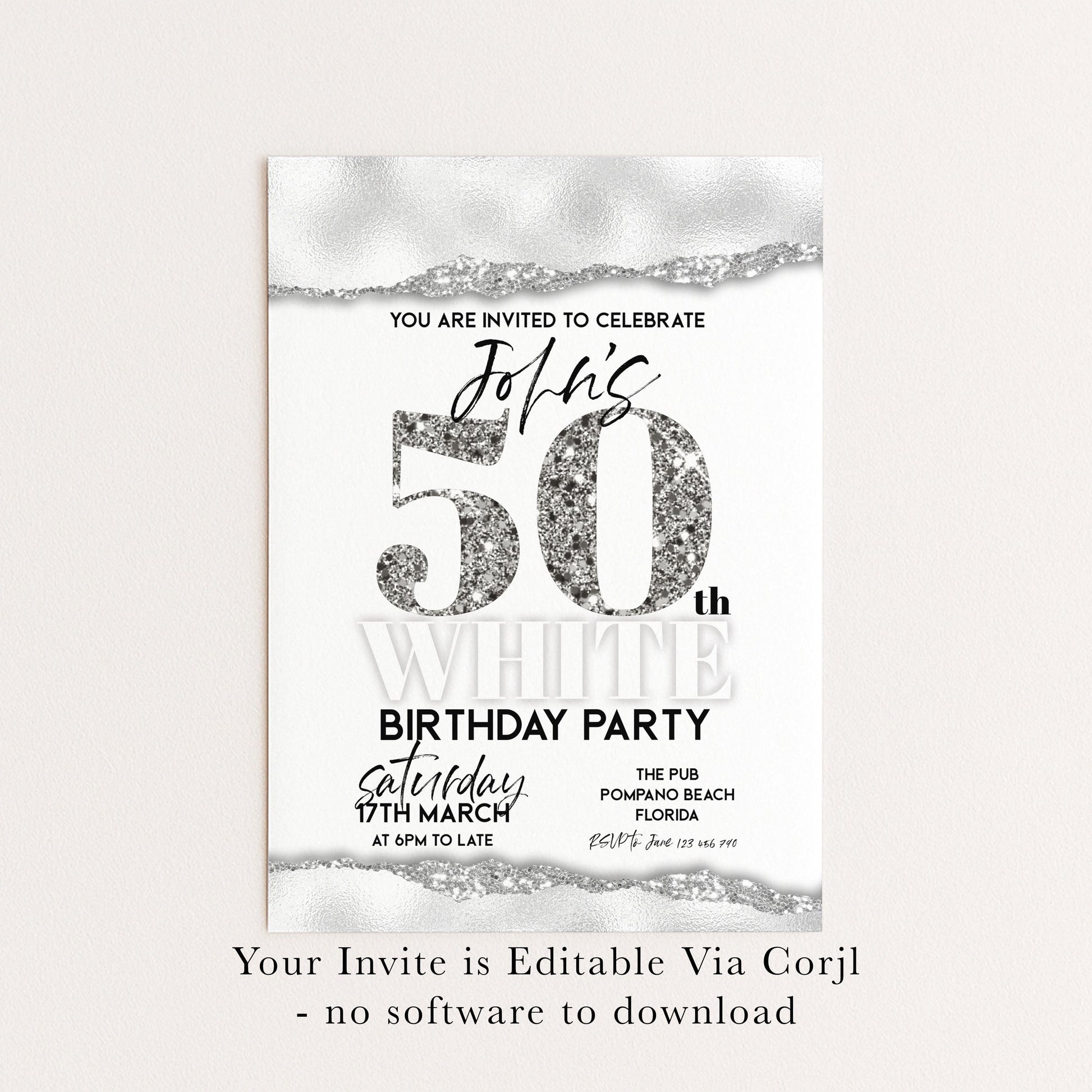 All White Party Invitation Bling Bling All White Birthday Bash All White Birthday Bash White Silver Glitter Party Editable to Any Age