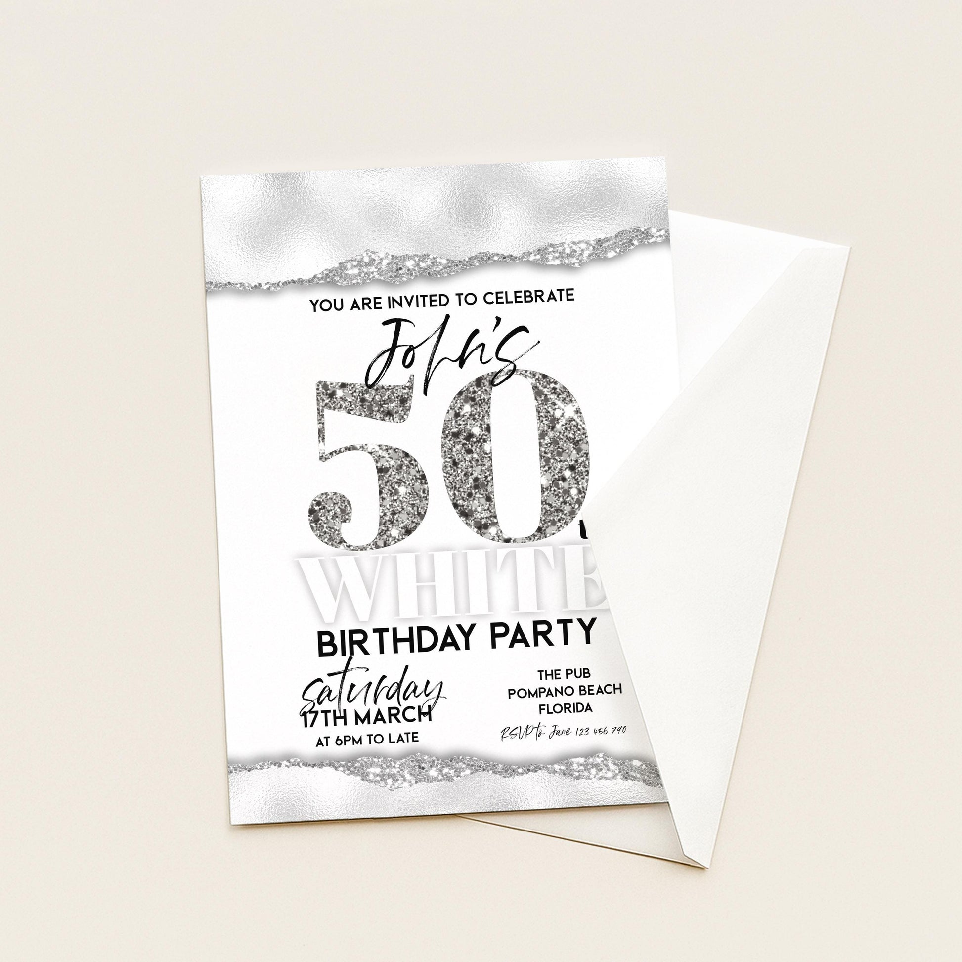 All White Party Invitation Bling Bling All White Birthday Bash All White Birthday Bash White Silver Glitter Party Editable to Any Age