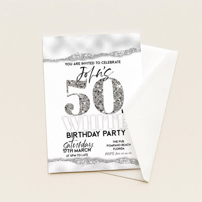 All White Party Invitation Bling Bling All White Birthday Bash All White Birthday Bash White Silver Glitter Party Editable to Any Age