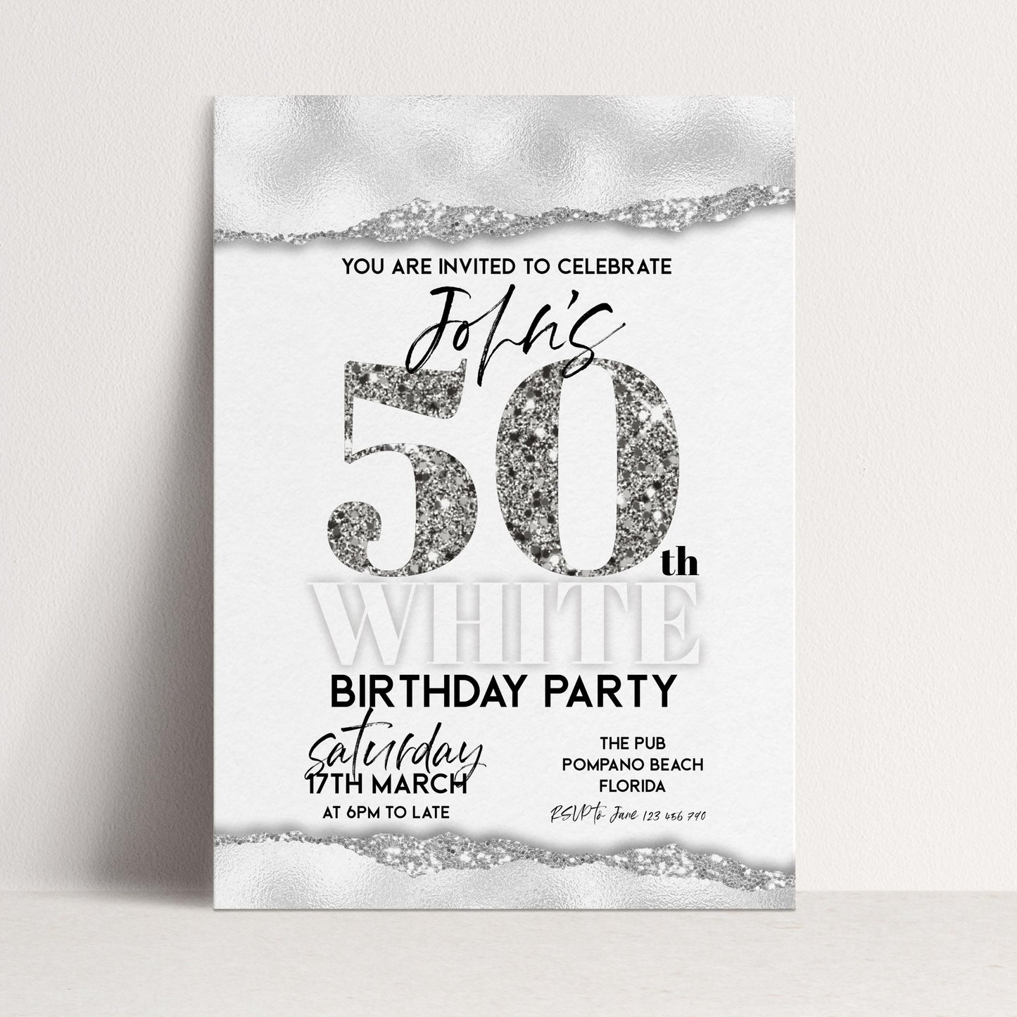 All White Party Invitation Bling Bling All White Birthday Bash All White Birthday Bash White Silver Glitter Party Editable to Any Age