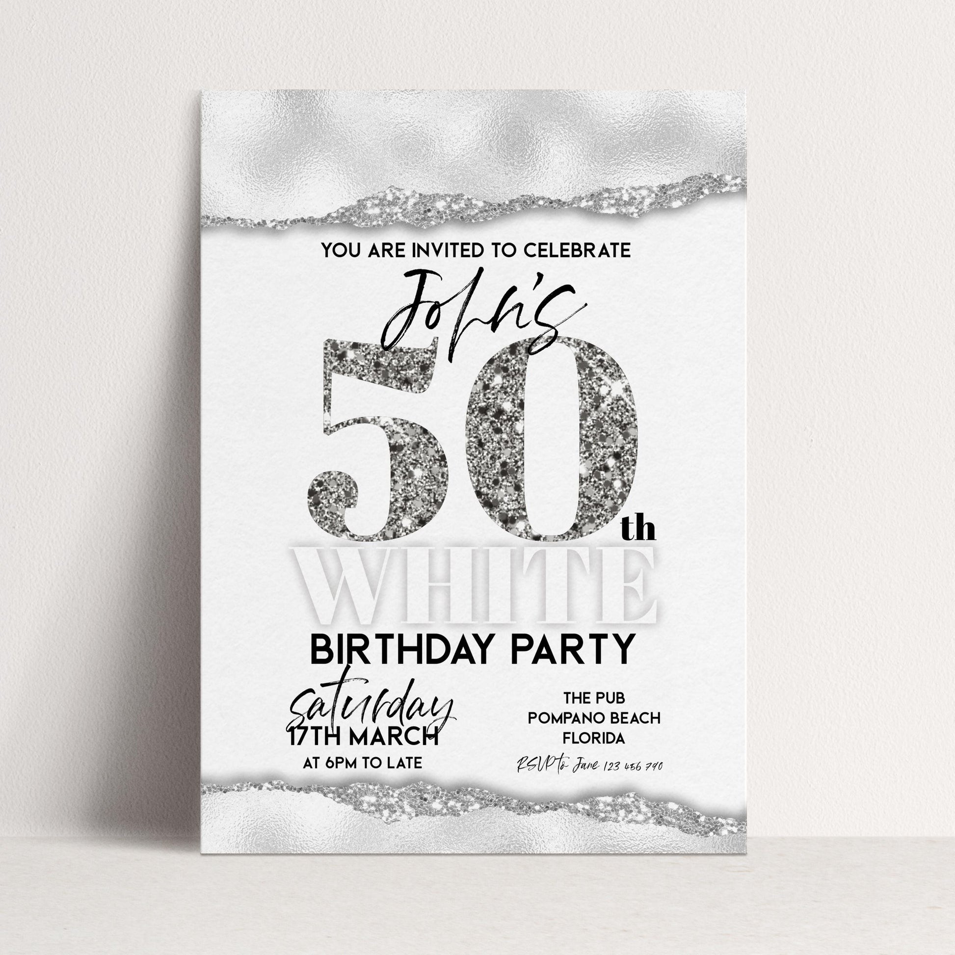 All White Party Invitation Bling Bling All White Birthday Bash All White Birthday Bash White Silver Glitter Party Editable to Any Age