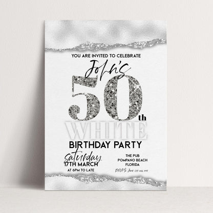 All White Party Invitation Bling Bling All White Birthday Bash All White Birthday Bash White Silver Glitter Party Editable to Any Age
