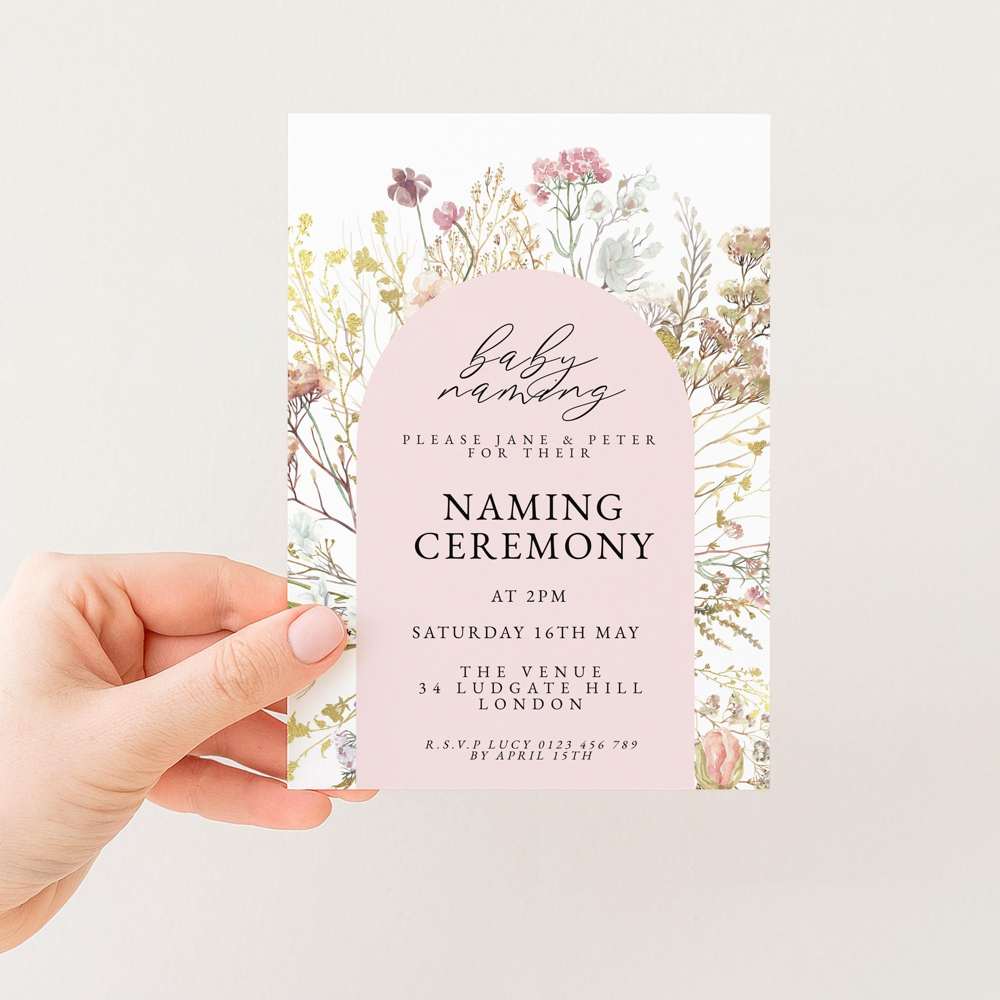 Baby Naming Ceremony Invitation Floral Neutral, Modern Naming Day Invite, Baby Shower Alternative, Editable Template