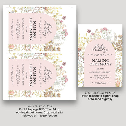 Baby Naming Ceremony Invitation Floral Neutral, Modern Naming Day Invite, Baby Shower Alternative, Editable Template