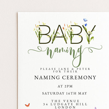 Baby Naming Ceremony Invitation Editable Watercolor Meadow Flowers Printable Naming Day Digital Template for Baby Girl Boy Digital Download