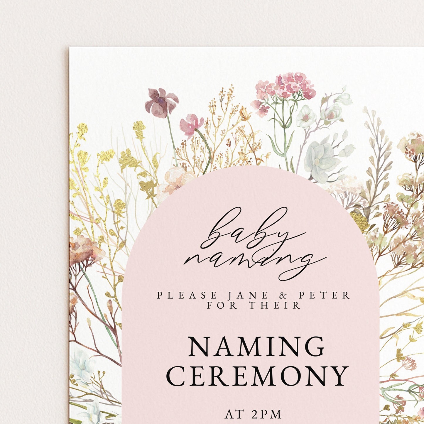 Baby Naming Ceremony Invitation Floral Neutral, Modern Naming Day Invite, Baby Shower Alternative, Editable Template