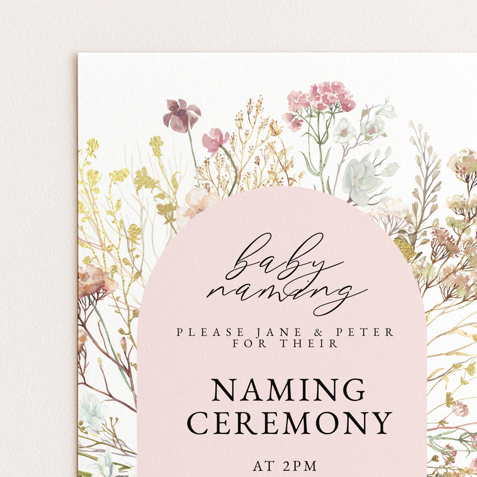 Baby Naming Ceremony Invitation Floral Neutral, Modern Naming Day Invite, Baby Shower Alternative, Editable Template