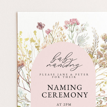 Baby Naming Ceremony Invitation Floral Neutral, Modern Naming Day Invite, Baby Shower Alternative, Editable Template
