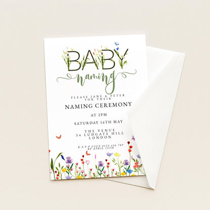 Baby Naming Ceremony Invitation Editable Watercolor Meadow Flowers Printable Naming Day Digital Template for Baby Girl Boy Digital Download