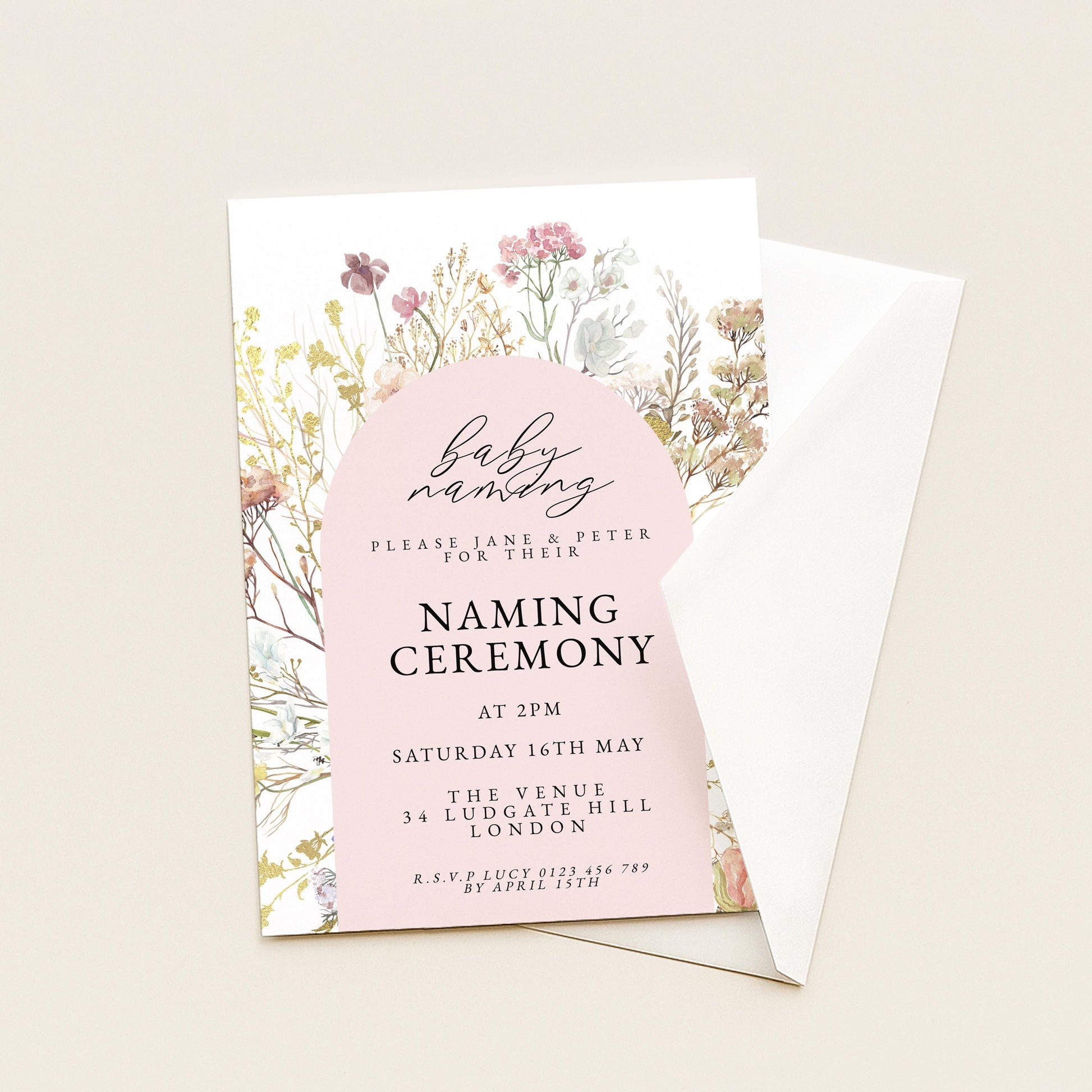 Baby Naming Ceremony Invitation Floral Neutral, Modern Naming Day Invite, Baby Shower Alternative, Editable Template