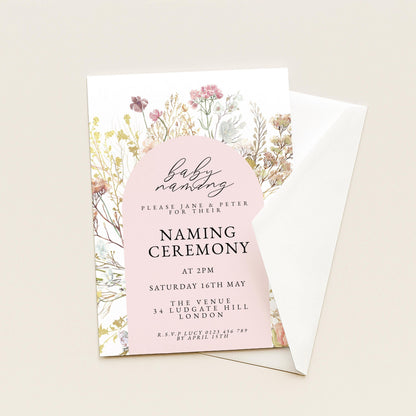 Baby Naming Ceremony Invitation Floral Neutral, Modern Naming Day Invite, Baby Shower Alternative, Editable Template