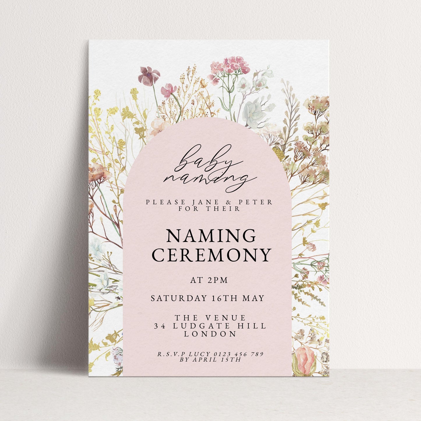 Baby Naming Ceremony Invitation Floral Neutral, Modern Naming Day Invite, Baby Shower Alternative, Editable Template