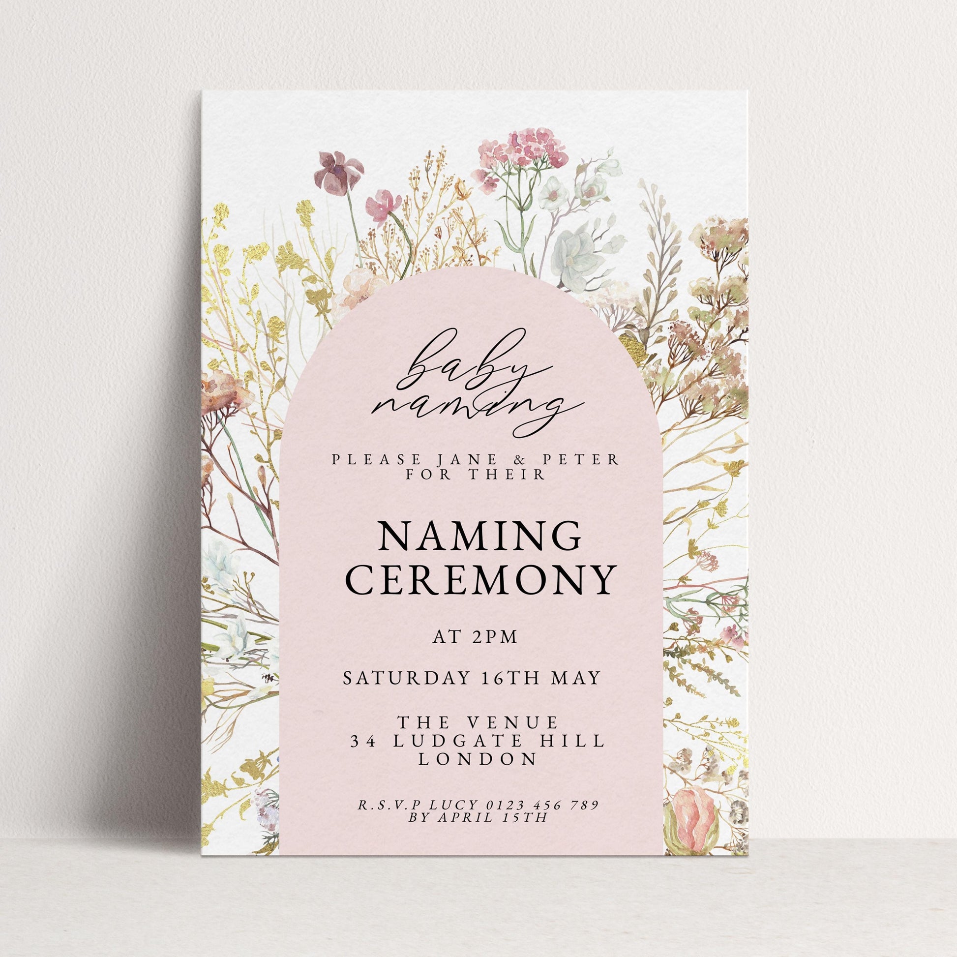 Baby Naming Ceremony Invitation Floral Neutral, Modern Naming Day Invite, Baby Shower Alternative, Editable Template