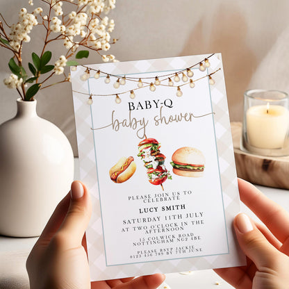 Baby-Q Baby Shower Invitation Bundle, Summer Grill Theme (Editable Corjl Template)