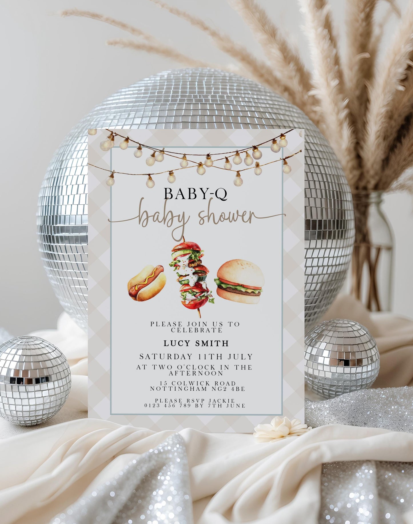 Baby-Q Baby Shower Invitation Bundle, Summer Grill Theme (Editable Corjl Template)