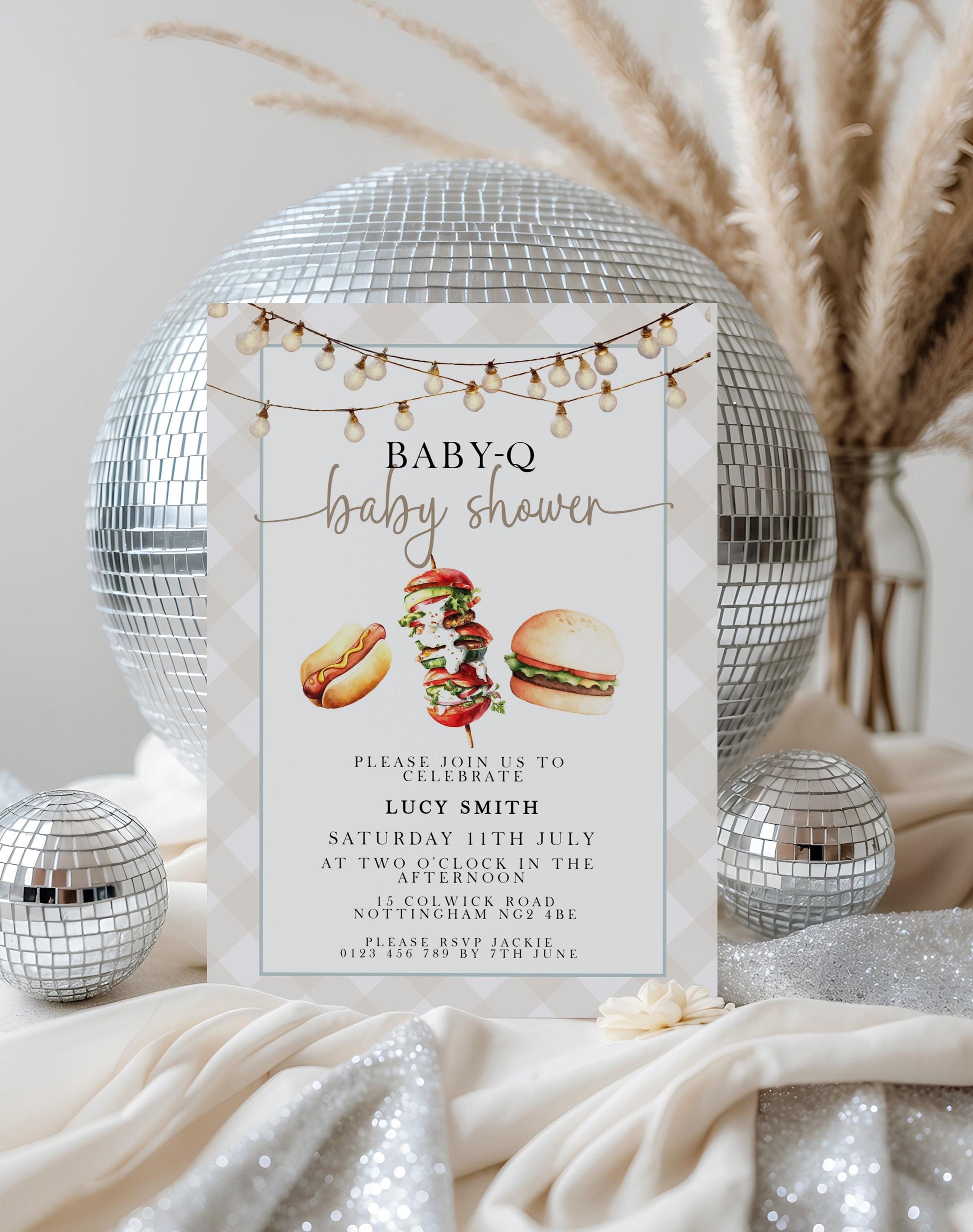 Baby-Q Baby Shower Invitation Bundle, Summer Grill Theme (Editable Corjl Template)