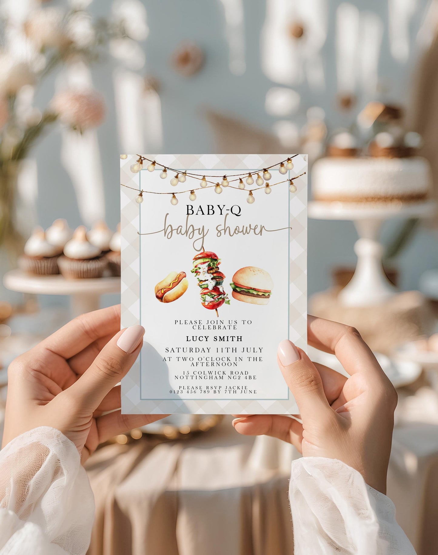 Baby-Q Baby Shower Invitation Bundle, Summer Grill Theme (Editable Corjl Template)