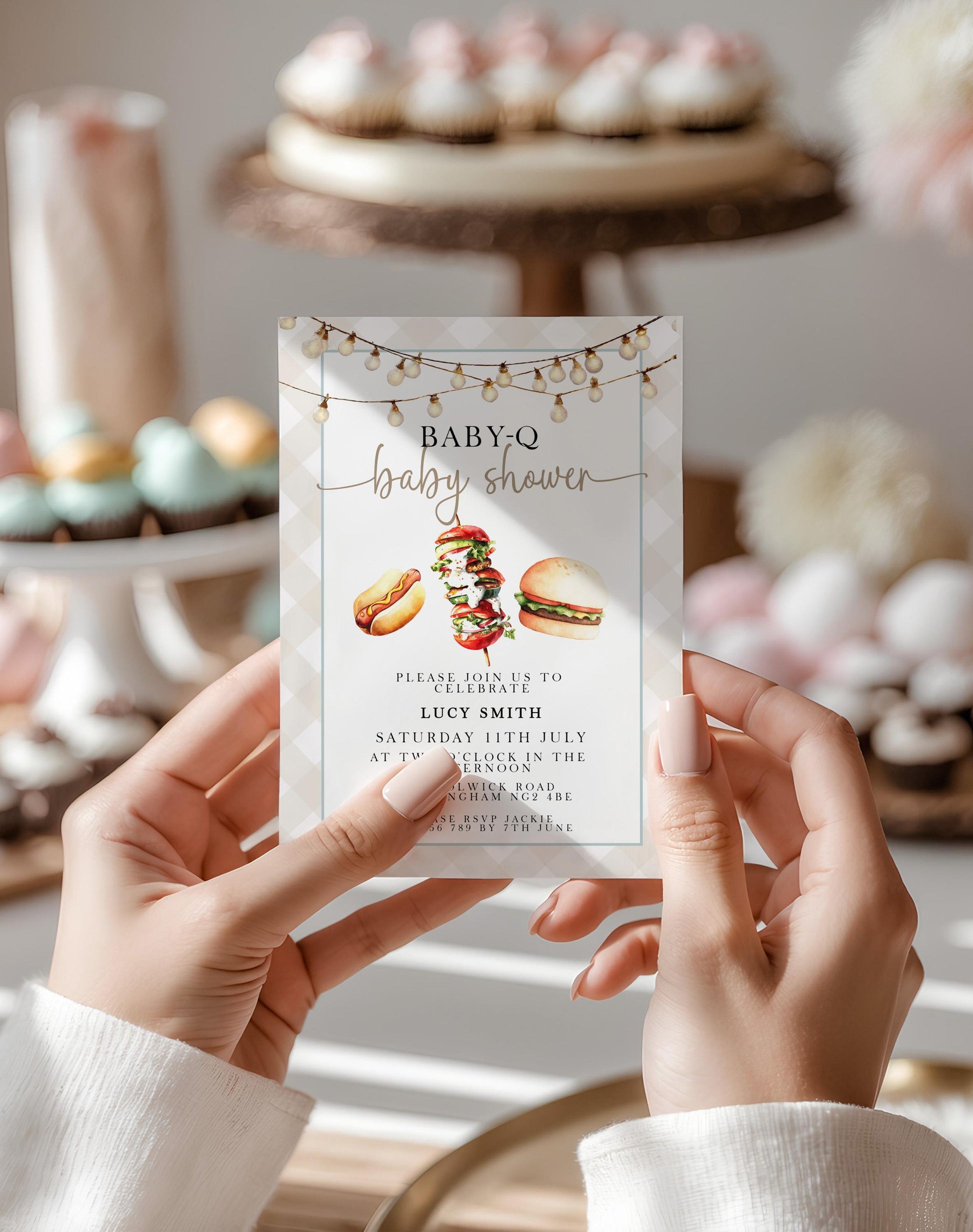 Baby-Q Baby Shower Invitation Bundle, Summer Grill Theme (Editable Corjl Template)
