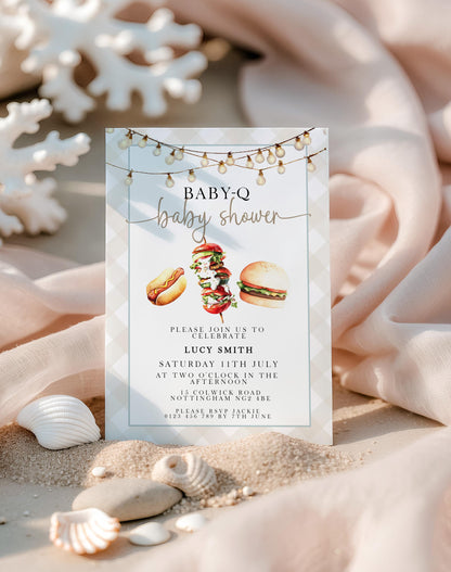 Baby-Q Baby Shower Invitation Bundle, Summer Grill Theme (Editable Corjl Template)