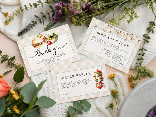 Baby-Q Baby Shower Invitation Bundle, Editable Corjl Template, BBQ Baby Invite, Diaper Raffle, Books for Baby, Thank You Card BQ20