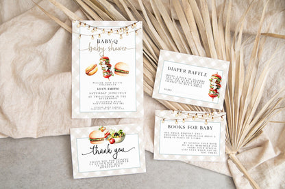 Baby-Q Baby Shower Invitation Bundle, Summer Grill Theme (Editable Corjl Template)