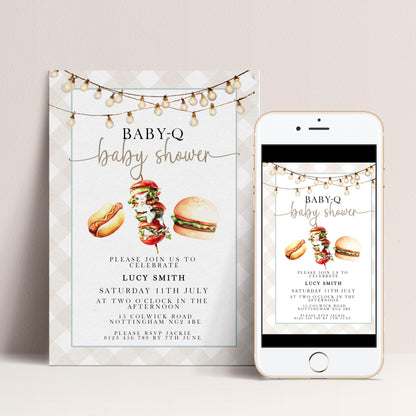 Baby-Q Baby Shower Invitation, BBQ Summer Party Invite (Editable Corjl)