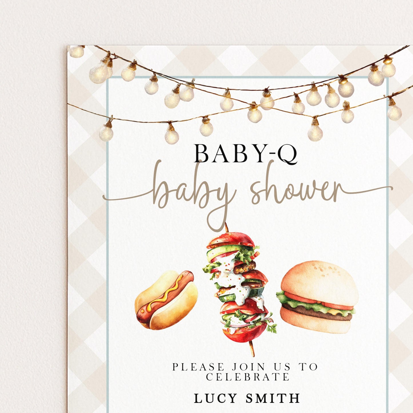 Baby-Q Baby Shower Invitation, BBQ Summer Party Invite (Editable Corjl)