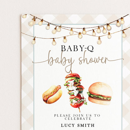 Baby-Q Baby Shower Invitation, BBQ Summer Party Invite (Editable Corjl)