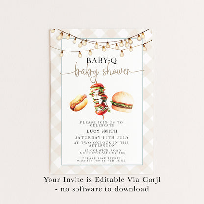 Baby-Q Baby Shower Invitation, BBQ Summer Party Invite (Editable Corjl)