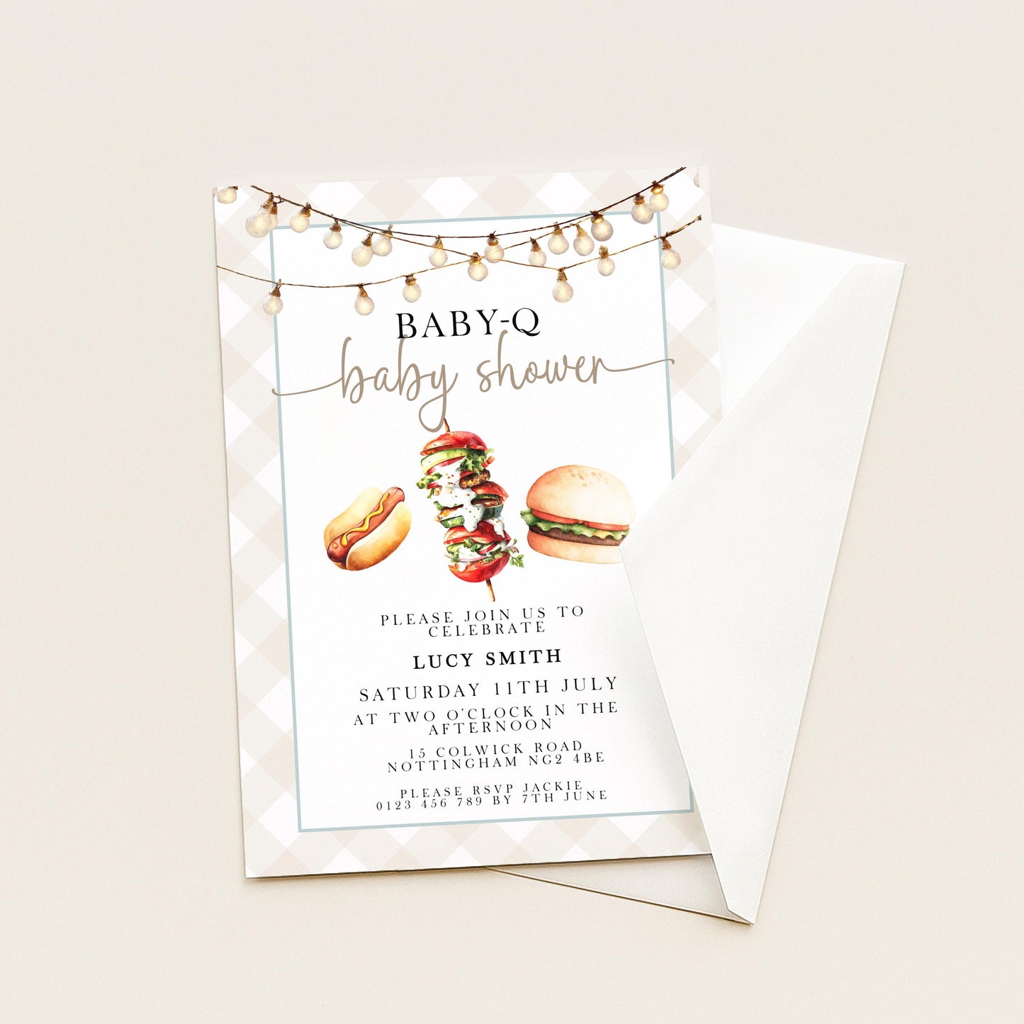 Baby-Q Baby Shower Invitation, BBQ Summer Party Invite (Editable Corjl)
