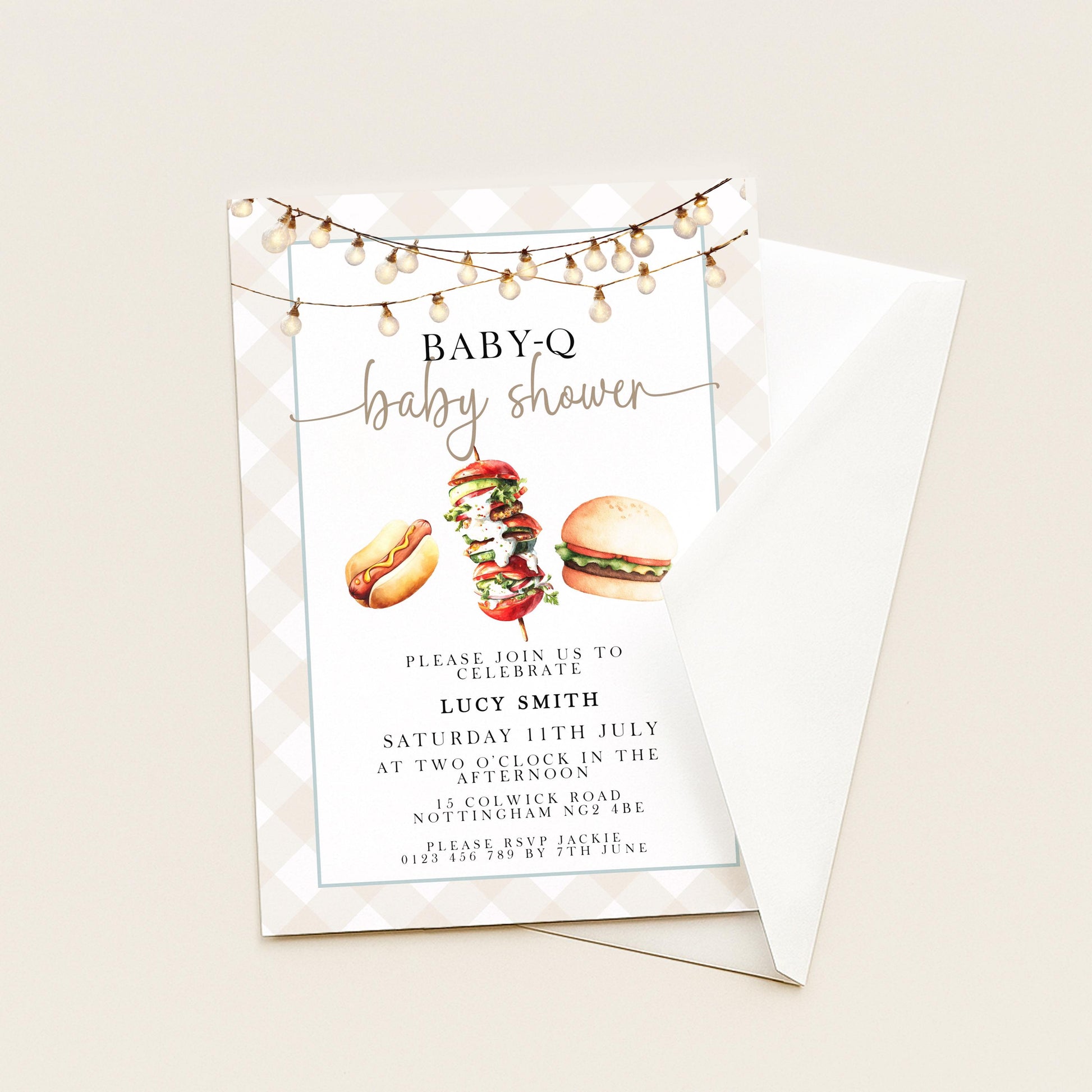 Baby-Q Baby Shower Invitation, BBQ Summer Party Invite (Editable Corjl)