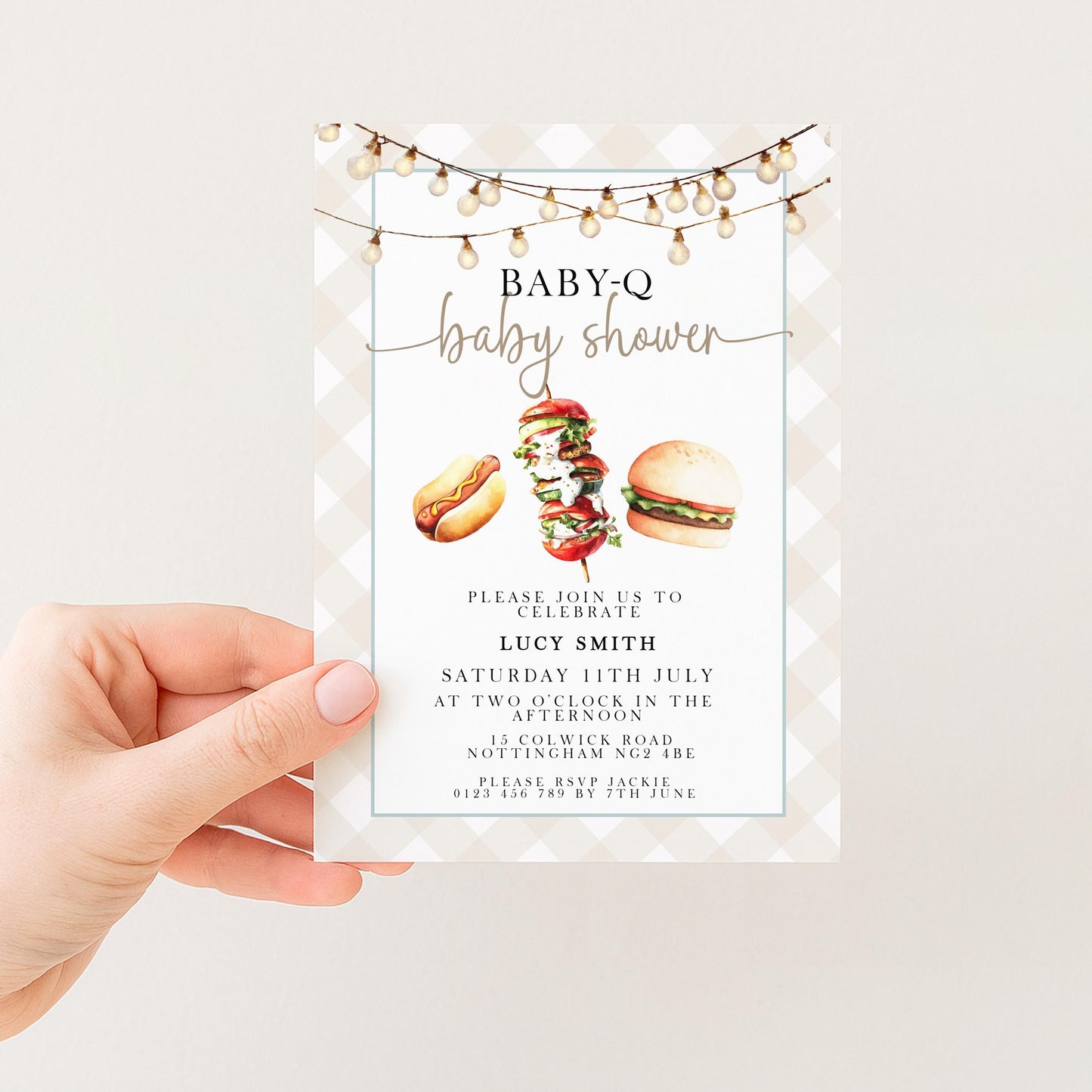 Baby-Q Baby Shower Invitation, BBQ Summer Party Invite (Editable Corjl)
