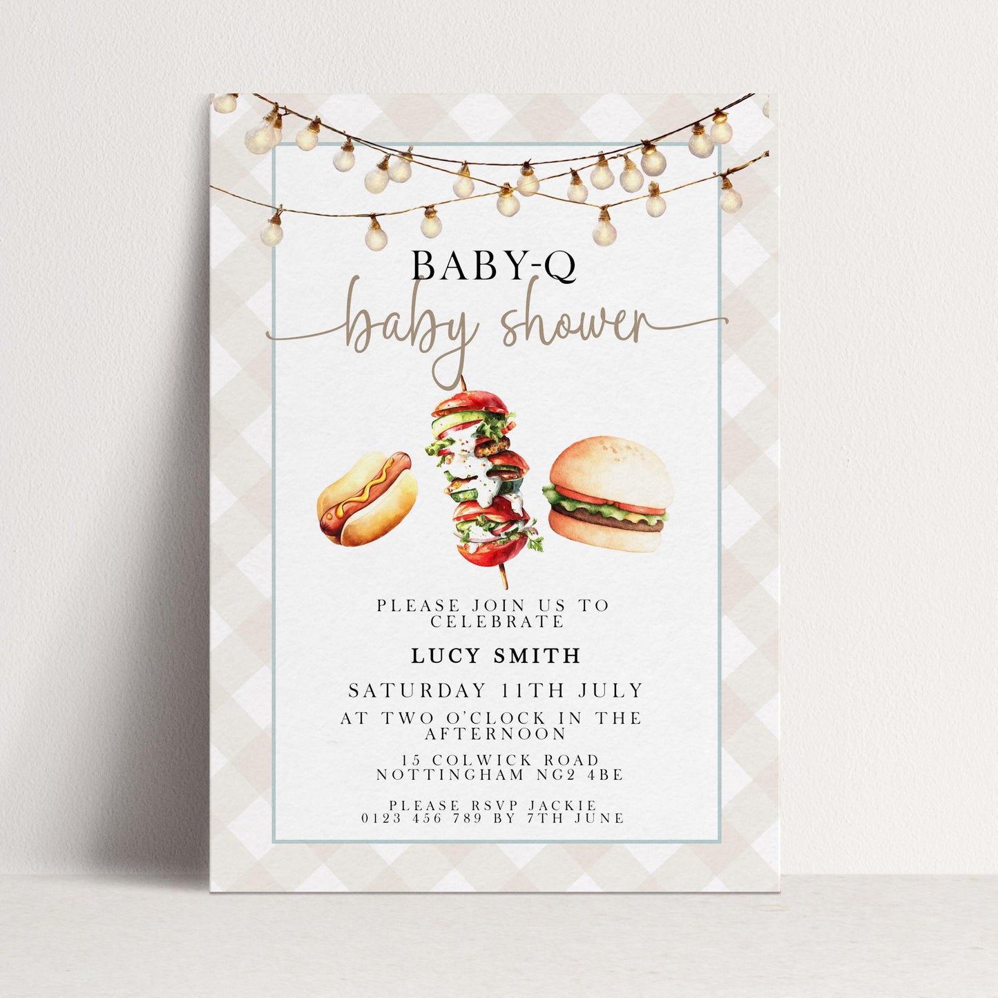 Baby-Q Baby Shower Invitation, BBQ Summer Party Invite (Editable Corjl)