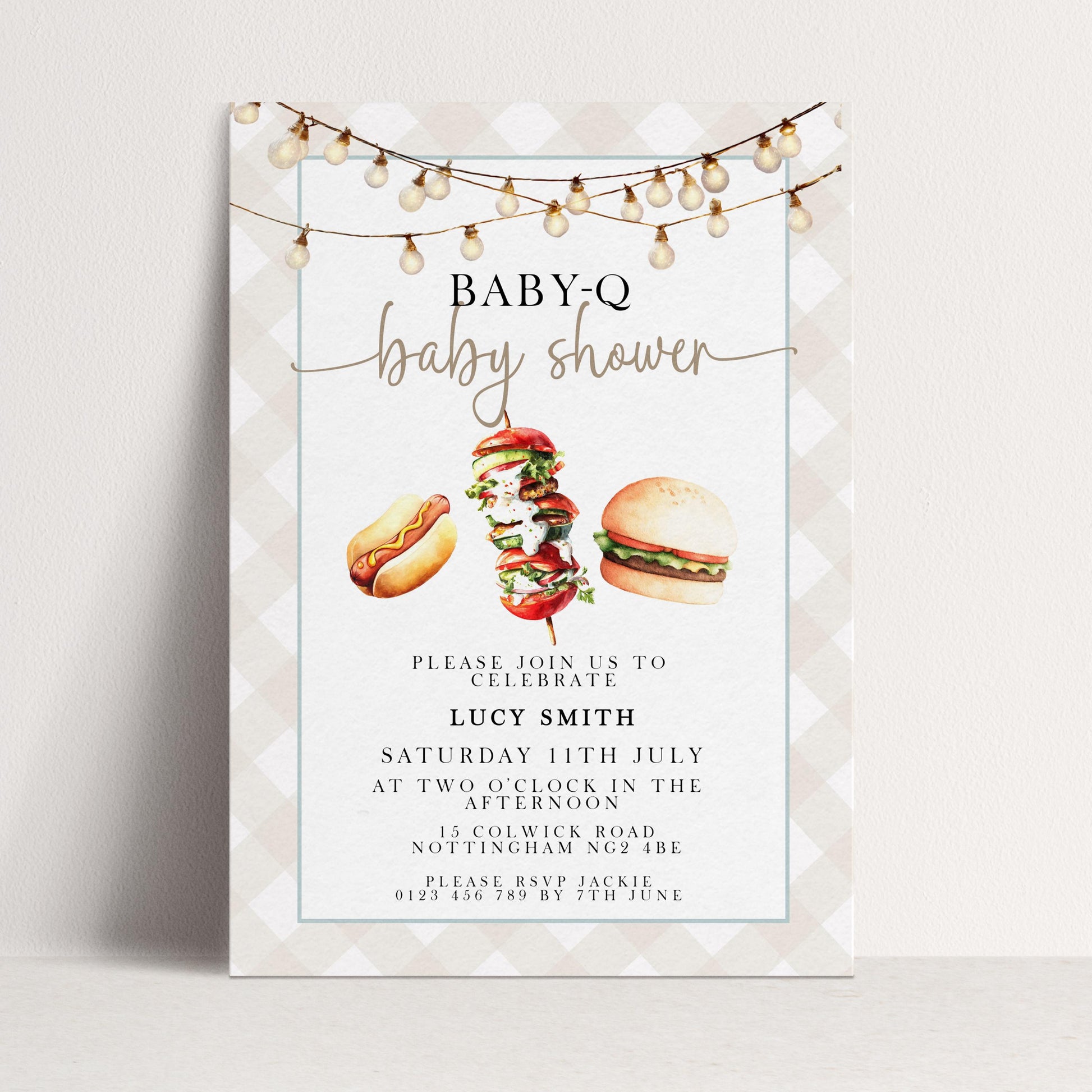 Baby-Q Baby Shower Invitation, BBQ Summer Party Invite (Editable Corjl)