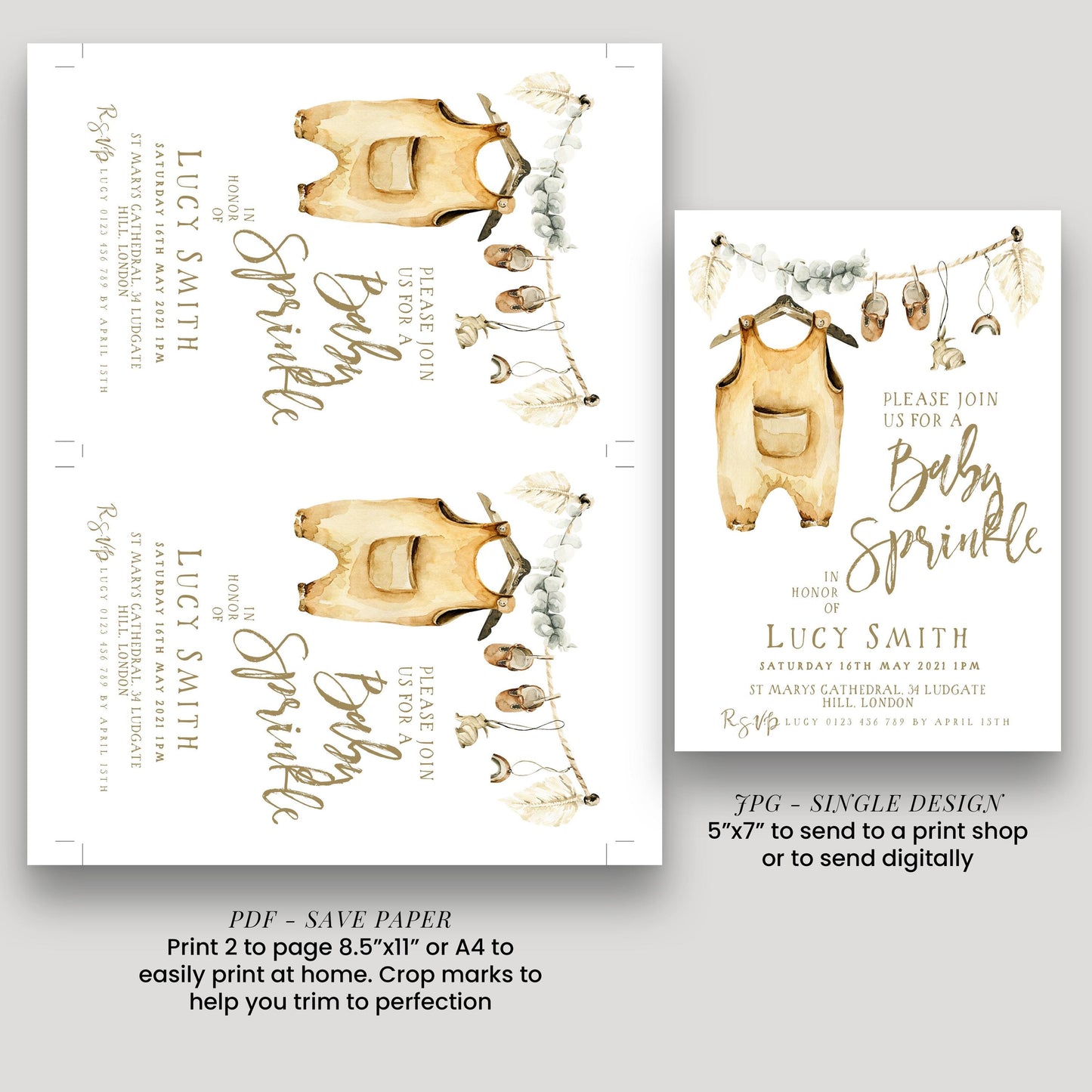 Baby Sprinkle Invitation Boho Neutral, Baby Shower Sprinkle Invite, Gender Neutral Baby Shower, Editable Template BH89
